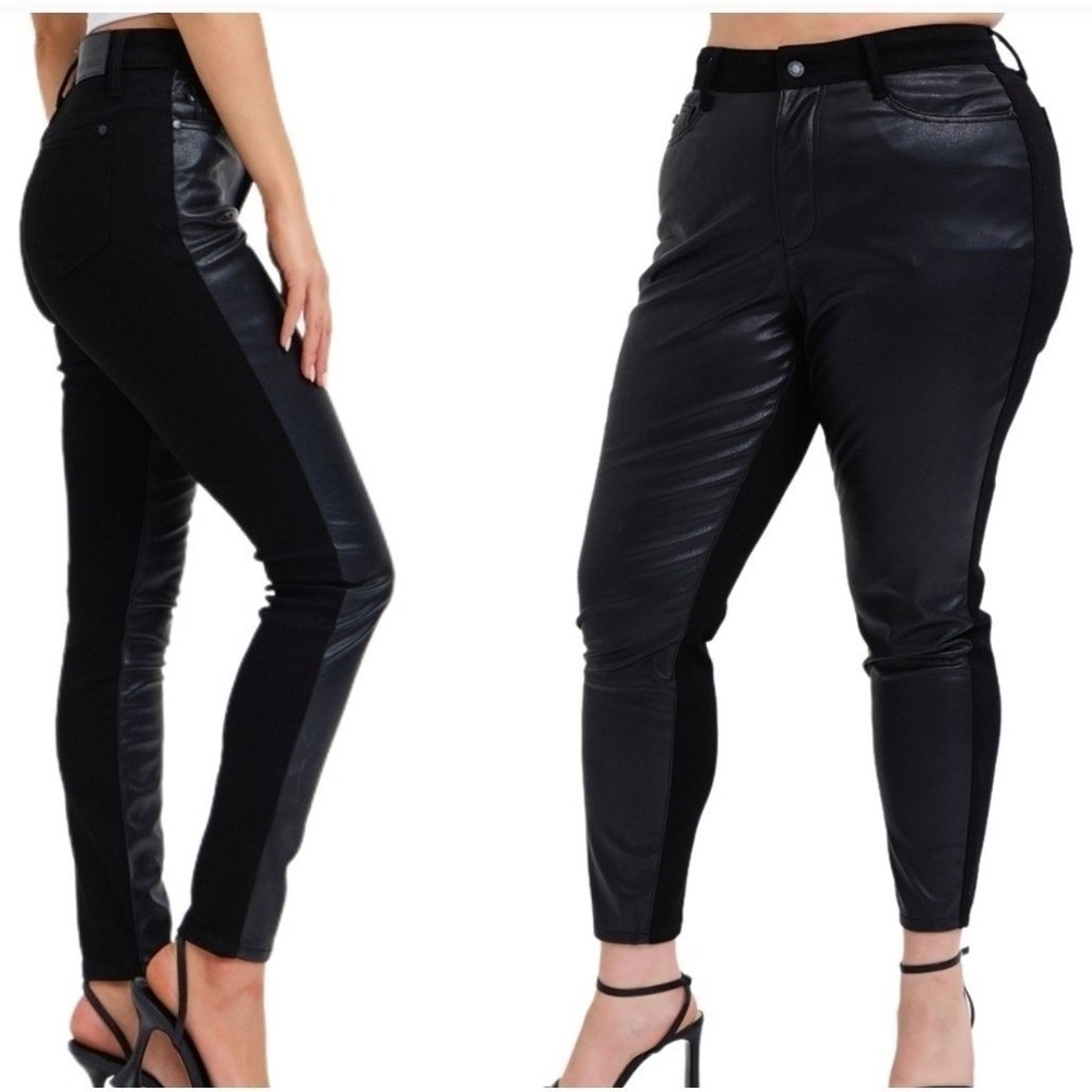 Judy Blue Women New 15/32 Skinny Pants Faux Leather Denim Mix Edgy Black Grunge